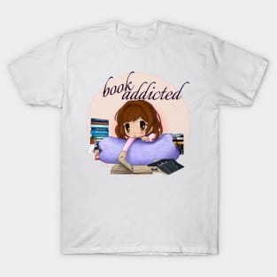 Book Addicted - Chibi anime girl - books T-Shirt